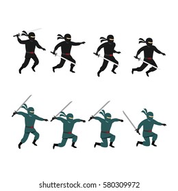Set of Ninja Character Design Vector.