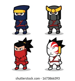 set of ninja character with different ninja costume design collection