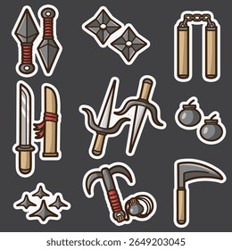 set of ninja equipment good for sticker, badge, element design, icon, print design, etc