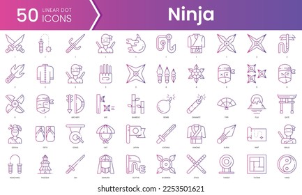 Conjunto de iconos de ninja. Conjunto de iconos de estilo de degradado. Ilustración vectorial