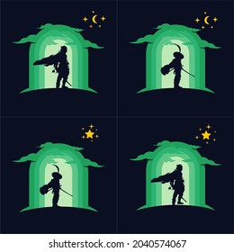 Set of ninja logo design