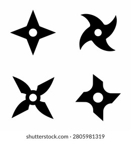 Набор ниндзя shuriken метание звезды силуэт иконки векторная иллюстрация