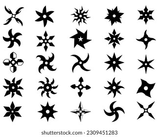 Set of Ninja Stars Silhouette, Icons, Symbol