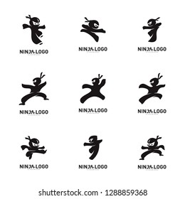 Set of Ninja Warrior logo Design Vector Template. Silhouette of japanese fighter. - Vector