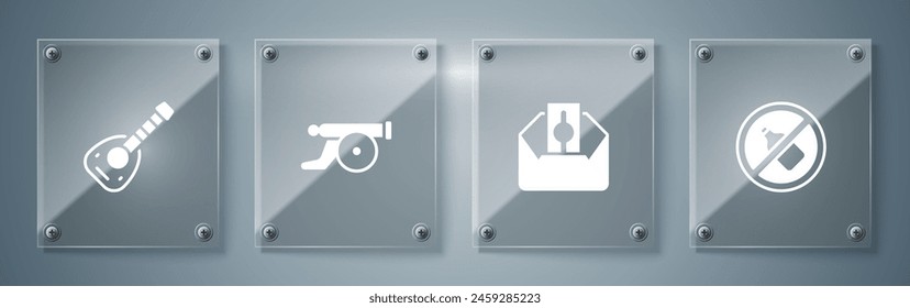Set No alcohol, Donate or pay your zakat, Ramadan cannon and Lute. Square glass panels. Vector