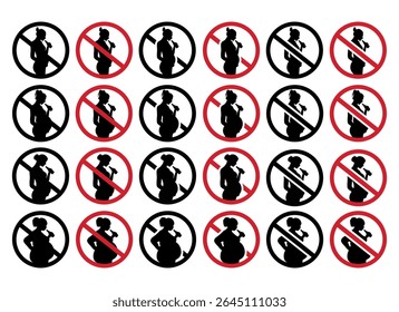 Set of no alcohol during pregnancy sign with different body shapes