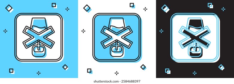 Set No alcohol icon isolated on blue and white, black background. Prohibiting alcohol beverages. Forbidden symbol with beer bottle glass.  Vector