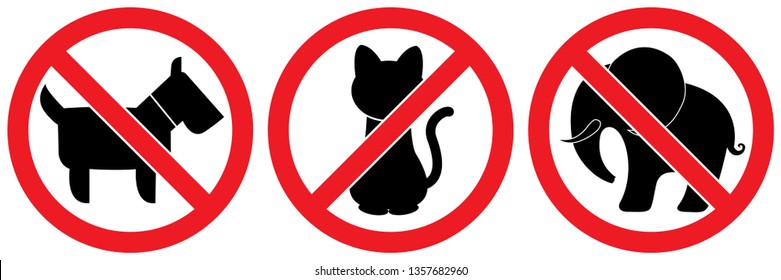 set no animal sign ,no dog,no cat,no elephant isolated on white background,warning label vector eps 10.