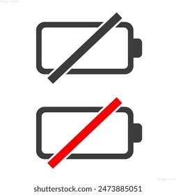 Set of no battery charge level indicator icon vector illustration. Low charge level