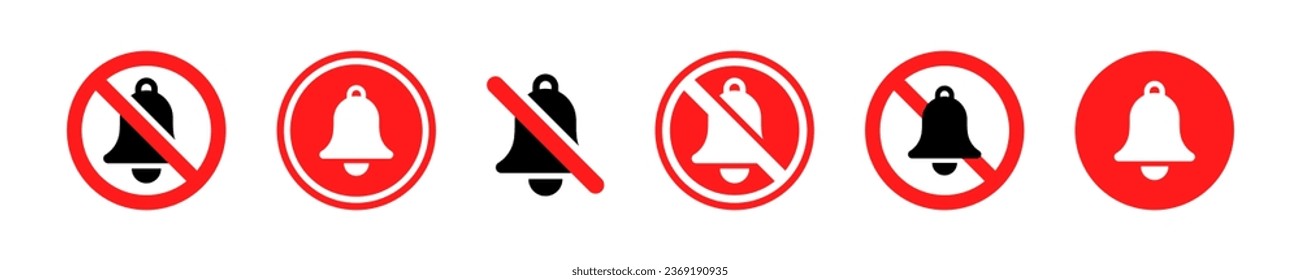 Set of no bells vector icons. Ban or stop ring and sound. Prohibition notification and  noise. Vector 10 Eps.