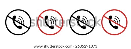 Set of no called allowed icon collection. Do Not Call,  Call prohibited symbol.