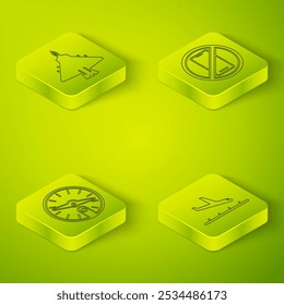 Set No cell phone, Compass, Plane landing and Jet fighter. Square glass panels. Vector