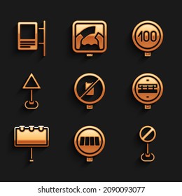 Set No cell phone, Pedestrian crosswalk, Stop sign, Railroad crossing, Billboard with lights, Triangle warning blank, Speed limit traffic and Road icon. Vector