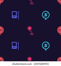 Set No cell phone, Road traffic sign,  and Speed limit on seamless pattern. Vector