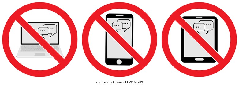 Set No Chat To Tablet ,laptop ,smartphone Sign Isolated On White Background,warning Label Vector Eps 10