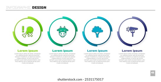 Set Sin pata de pollo, cabeza de vaca, brócoli y zanahoria. Plantilla de infografía de negocios. Vector