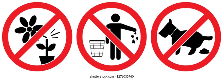 set no dog or pet ,no litter ,don't destroy flower sign isolated on white background,warning label vector eps 10.