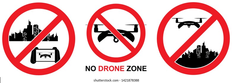 Set No drone zone city sign isolated on white background, warning labels vector eps 10.