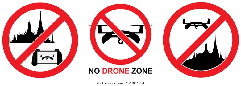 Set No drone zone sign isolated on white background, warning labels vector eps 10.