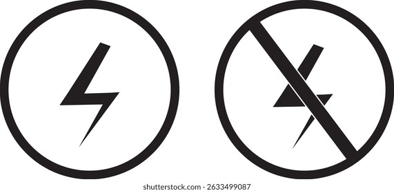 Set of no electricity signs. No lightning symbol. bright warning.Lightning and no lightning. thunderbolt vector symbol illustration,
