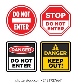 Set of no entry signs. Round, octagonal and square prohibitory road signs. Vector on transparent background