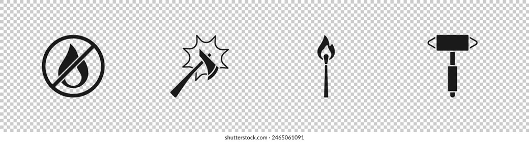 Set No fire, Firefighter axe, Burning match with and  icon. Vector