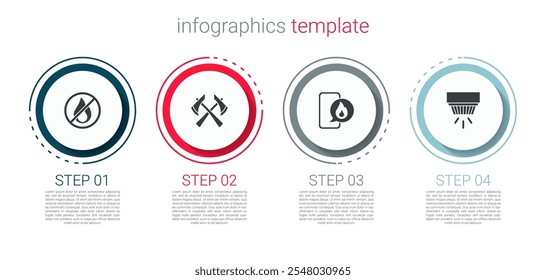 No hay fuego, hacha de bombero, teléfono con llamada de emergencia 911 y sistema de alarma Smoke. Plantilla de infografía de negocios. Vector