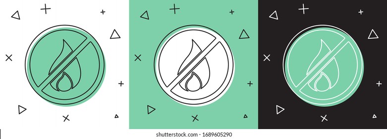 Set No fire icon isolated on white and green, black background. Fire prohibition and forbidden.  Vector Illustration