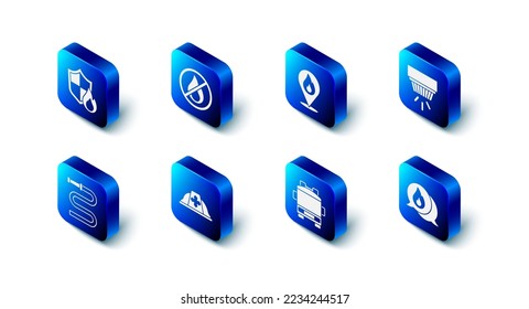Set No fire, Location with flame, Smoke alarm system, Telephone call 911, Fire truck, Firefighter helmet, hose reel and protection shield icon. Vector
