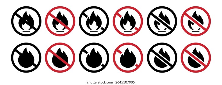 Set of No Fire vector icon. No fire sign symbol. No flame sign icon