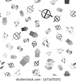 Set No fishing, Fish, Fishing hook under water with fish and Fishing bucket with fishes on seamless pattern. Vector
