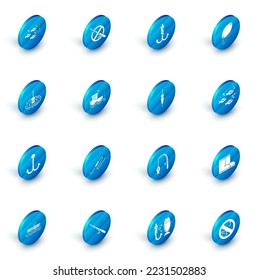 Set No fishing, Fishing hook, spoon, float water, boat with rod,  and  icon. Vector