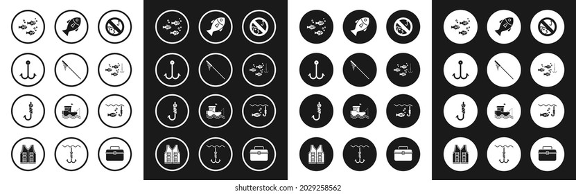 No hay pesca, red de pesca, gancho, bajo el agua con, y icono. Vector