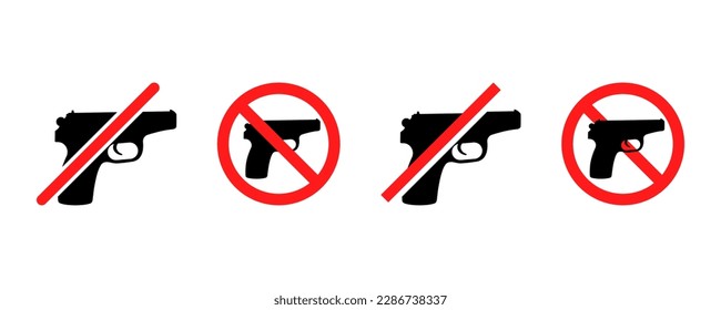 Juego de iconos no vectores de arma. Señales rojas de prohibición con armas de fuego o armas. Prohibir la pistola. Vector 10 Eps.