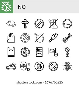 Conjunto de iconos sin iconos. Tales como Sin insectos, Rat, Cross, Prohibido, Sin entrada, Bolsa de plástico, bombas, bomba, Arma, Gmo, Giro, Cigarrillo, Error de conexión, estacionamiento , iconos