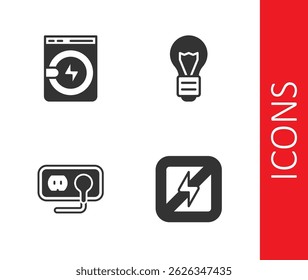 Set No lightning, Washer, Electrical outlet and Creative lamp idea icon. Vector