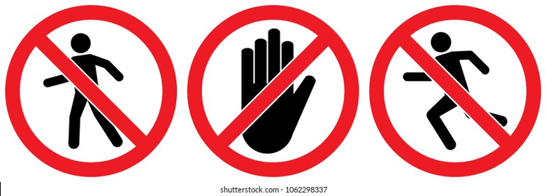  set no man walk and run sign  ,hand stop isolated on white background,warning label vector eps 10.