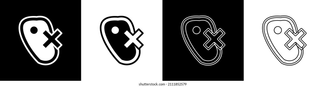 Set No meat icon isolated on black and white background. No fast food allowed - vegetarian food.  Vector