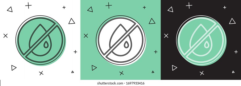 Set No oil drop icon isolated on white and green, black background.  Vector Illustration