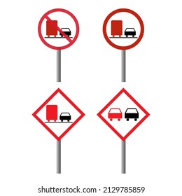 Set of No overtaking warning road, prohibition transportation icon, car forbidden information vector illustration .