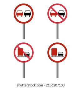 Juego de No superación de la carretera de advertencia, prohibición del icono de transporte, auto prohibido información ilustración vectorial .
