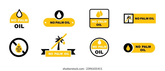 Set of no palm oil vector icons. No content unhealthy product. Unhealthy food.