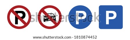 Set of no parking signs and parking space. Parking, no parking. Vector illustration