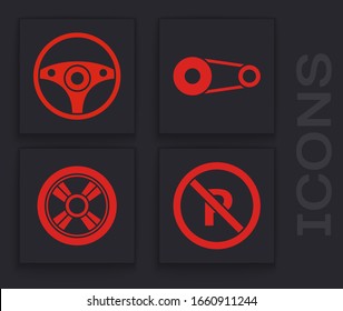 Kein Parken oder Anhalten, Lenkrad, Zeitgurt-Kit und Autoradsymbol festlegen. Vektorillustration