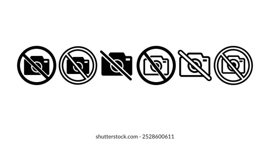 Conjunto de no fotografiar símbolo signo insignia redonda forma icono Vector diseño blanco negro contorno simple negro relleno ilustración