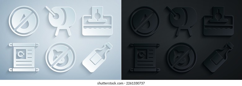 Set No pig, Donate or pay your zakat, Holy book of Koran, Bottle water, Ramadan drum and  icon. Vector