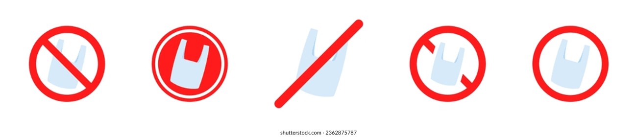 No hay ningún icono vectorial de bolsas de plástico. Detén los residuos plásticos. Prohibido el polietileno. Vector 10 Eps.
