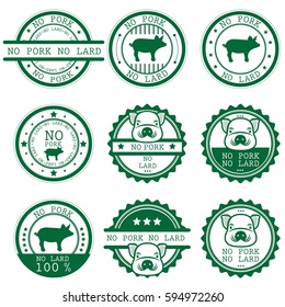 Set Of No Pork No Lard Sticker Icon, Vector Illustration