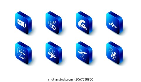 Set No scissors, Passenger ladder for plane boarding, Plane, Human waiting airport terminal, takeoff, Flight time,  and Airline ticket icon. Vector