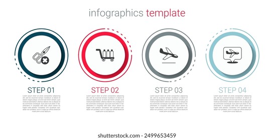Set No scissors, Trolley baggage, Plane landing and . Business infographic template. Vector
